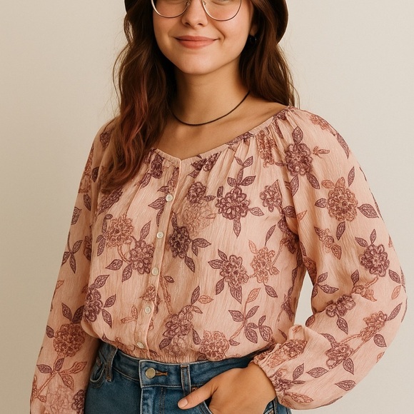 Blu Pepper Tops - Blu Pepper Bohemian Effortless Airy Sheer Floral Peasant Festival Fairy Hippie